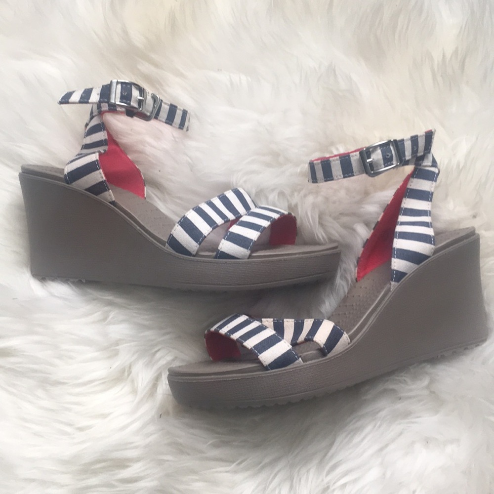 NWOT Crocs Wedges: White and Blue Beachy Summer